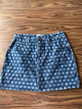 MOLLY BRACKEN JEAN SKIRT, sz M, checkered pattern, 100% cotton